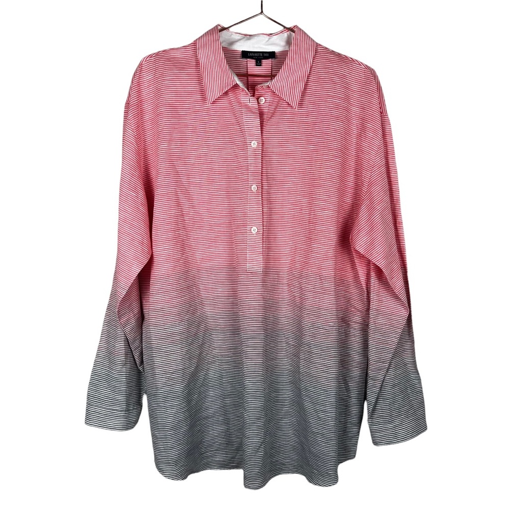 Lafayette 148 New York Pink/Grey Ombre Striped Tunic Has Pockets Linen Blend